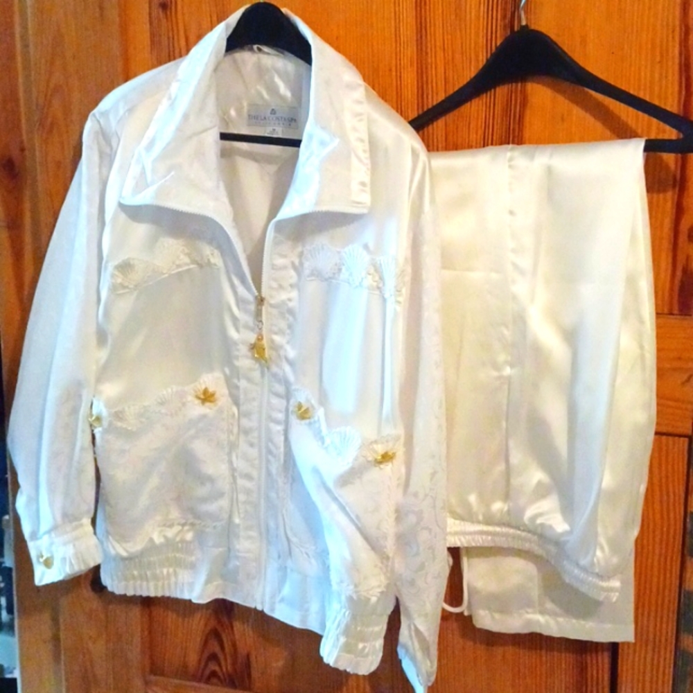 Pure White LA Costa Spa Nylon Pantsuit M Like New